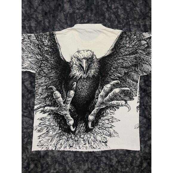 Vintage Bald Eagle Single Stitch All Over Print T-Shirt AOP XLarge Black White - Picture 6 of 11